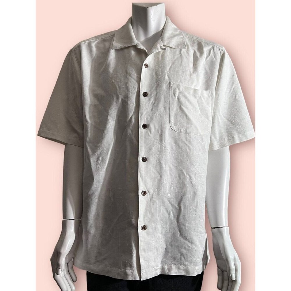 Caribbean Mens Short Sleeve White Button Down Hawaiian Shirt Floral Size XL